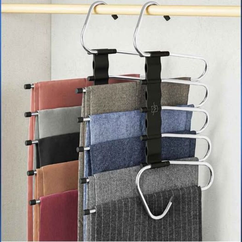MORALVE Space Saving Pant Hanger for Clothes Organizer.Pack of TWO, black - NEW